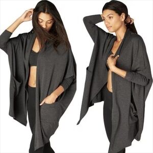Beyond yoga easy rider open front dropped cardigan with pockets